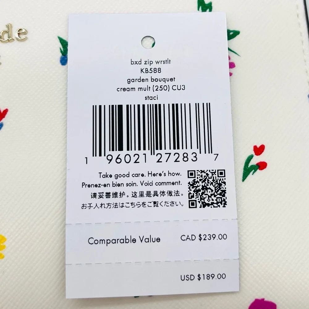 Kate Spade Staci Garden Bouquet Boxed Zip Wristlet Cream Multi - Picture 8 of 8